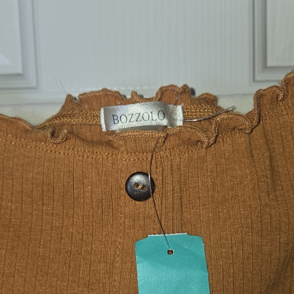 Bozzolo NWT Mustard Ruffle Trim Short Sleeve TOP Y2K RUSTIC BOHO KAWAII PREPPY - Picture 8 of 8